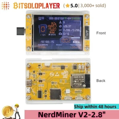 1002Kh/s BTC Solo Miner NerdMiner V2 2.8" Smart Display Bitcoin Lottery Machine - Image 1 of 4