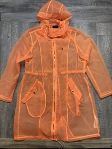 Giacca donna FOREVER 21 L trasparente trasparente con cappuccio e bottoni a pressione zip intera - Foto 1 di 10
