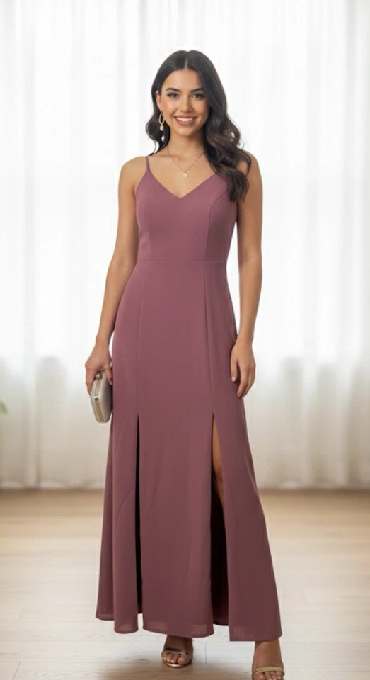 Social Bridesmaids 887 Doble Stap Crepe Dreses Dusty Rose Zs 8 Foto 1 de 4