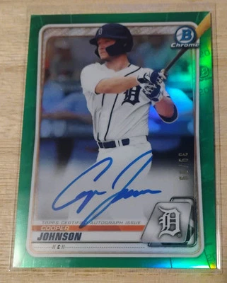 2020 Bowman Chrome Prospect Autographs Green 19/99 CPA-CJ Cooper Johnson Tigers - Image 1 of 2