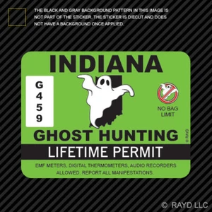 Indiana Ghost Hunting Permit Sticker Self Adhesive Decal Paranormal Hunter IN - Foto 1 di 1
