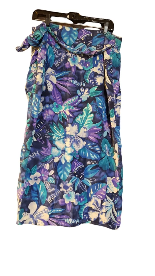 Falda Vintage Dana Buchman Azul Púrpura 100% Seda Estilo Hawaiano Envolvente Talla 12 Foto 1 de 4