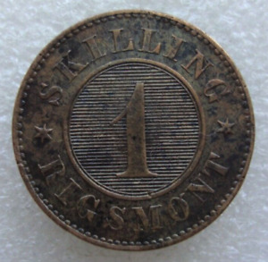 Denmark 1 Skilling Rigsmont 1856 Frederik VII Bronze Coin S7
