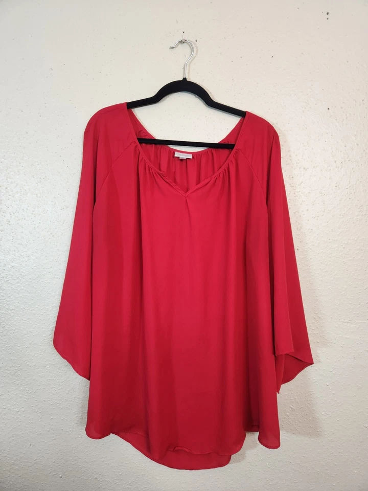 Женская блузка с длинным рукавом Avenue однотонная красная с пролитым v-образным вырезом размер 22/24 - Изображение 1 из 4