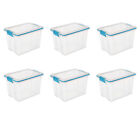 20 Qt Latch Box Tote Bin Storage Containers Box Clear Base And Lid Blue Set Of 6