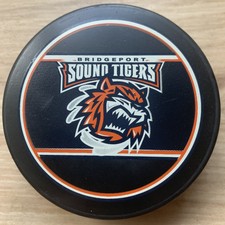 BRIDGEPORT SOUND TIGERS AHL HOCKEY PUCK INGLASCO SHER-WOOD MADE IN SLOVAKIA
