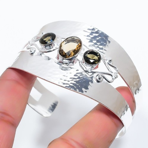 VALENTINO Bracciale regolabile in argento sterling 925 fatto a mano con pietre preziose quarzo fumè