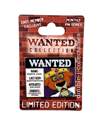 Disney Cast Member Exclusive Wanted Poster Robin Hood Prince John LE 500 Pin - Image 1 of 2