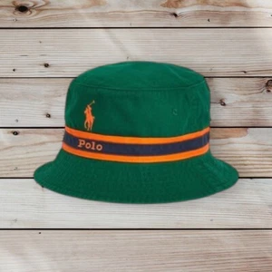 Polo Ralph Lauren Bucket Hat Loft Striped Band Twill Colour Block Green S/M 58cm - Picture 1 of 4