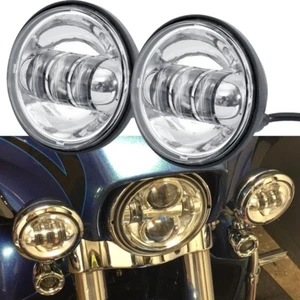 2x Chrome 4.5" LED Headlight Auxiliary Passing Fog Spot Lights Lamps for Harley - Picture 1 of 11