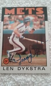1986 Topps Baseball Autographed Lenny Dykstra Card Excellent to Mint