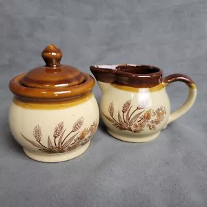 VTG Cream & Sugar Set Brown At Top And Tan With Wheat Pattern. A-13 - Picture 1 of 4
