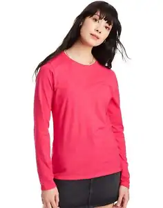 Hanes Women's Long Sleeve Crewneck T-Shirt 100% Cotton Tee Tagfree Size S to 2XL - Picture 1 of 60