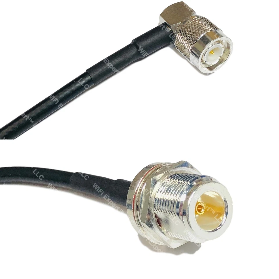 RFC195 Silver TNC Male Angle to N FEMALE BULKHEAD Coax RF Cable USA Lot - Image 1 of 1