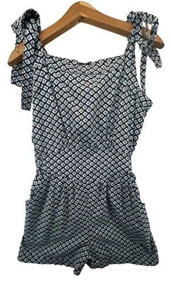 Anthropologie Dear Creatures Womens Romper L Blue Diamond Print Mod Urban Retro - Image 1 of 4