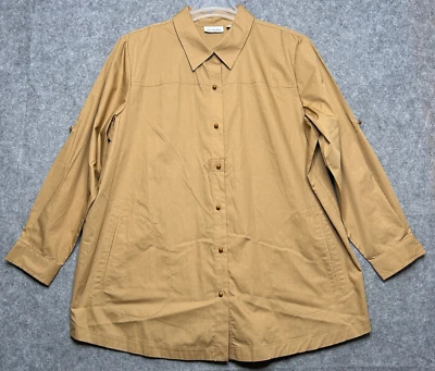 Joan Rivers Shirt Womens 1X Brown Tunic Pockets A Line Roll Tab Comfy Timeless - Imagem 1 de 4