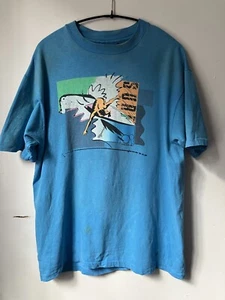 L. Vintage 80s Ocean Pacific Blue Surf Double Sided T Shirt Textured Graphic USA - Picture 1 of 15