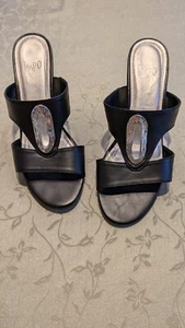 Impo women's blk sandal with silver hardware, slip on wedge slides, 9M - Picture 1 of 4