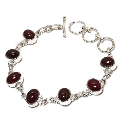 VALENTINO Bracciale Figlia Regalo Mamme Catena Argento Sterling 925 Pietra Granato Hessonite
