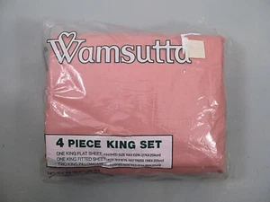 Vintage Wamsutta King Sheet Set Pink No-Iron Superlin 4 Piece New NIP - Picture 1 of 5