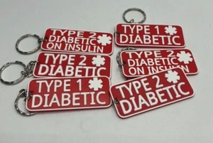 Type 1 Type 2 Diabetes Keyring | Diabetic Medical Alert Key Chain | On Insulin - Afbeelding 1 van 18