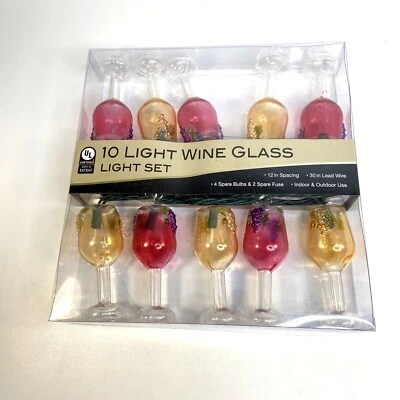 Kurt Adler Christmas String Light 10 Wine Glass Set Xmas Tree Bar Patio Camper - Image 1 of 4