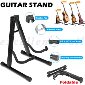 Folding Guitar Stand Floor Rack Electric Acoustic Bass Gig Holder Rack Portable - Picture 1 of 12