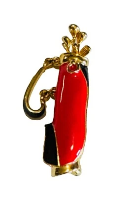 Erwin Pearl Golf Brooch Red & Black Enamel Gold Tone Articulated Signed - Image 1 of 4