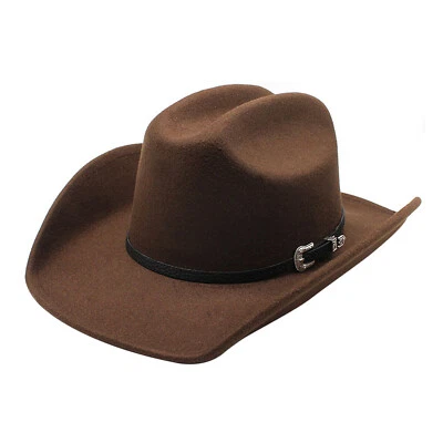 Men Women Fedora Western Cowboy Hat Casual Leather Belt Cowgirl Cap - Image 1 of 4