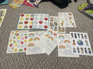 Vintage Sticker Sheets 1980s Hallmark Rainbow Bears Apples Pilgrim Rainbow - Picture 1 of 10