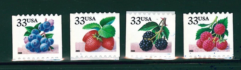 US Scott # 3404 - 3407 .33 Fruits and Berries  Linerless Set of Singles - Image 1 of 1