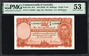 Australia 10 Shillings P25a R12 1939 Sheehan McFarlane PMG53 aUNC Banknote RARE - Picture 1 of 2