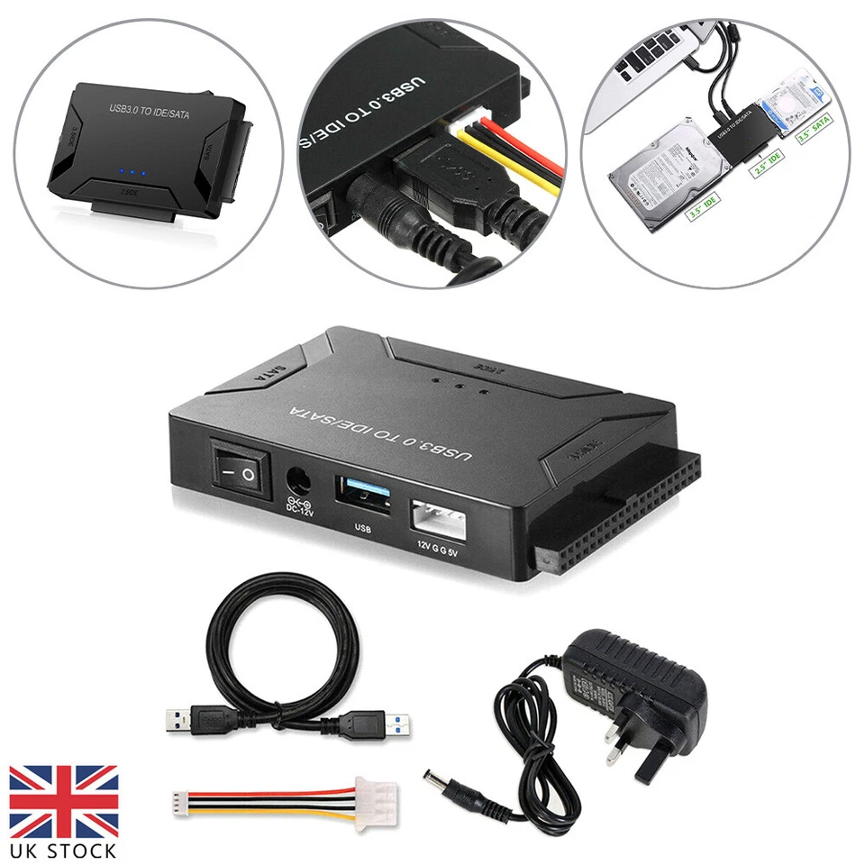 USB 3.0 to IDE&SATA Converter External Hard Drive Adapter 2.5" 3.5" Cable Kit UK - Image 1 of 4