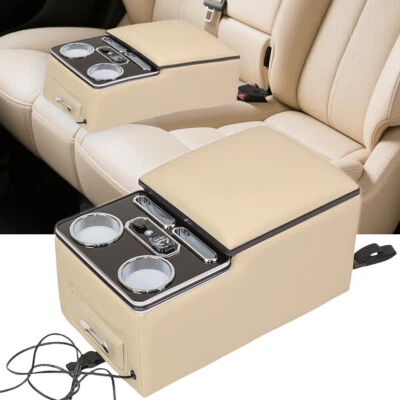 Consola central de asiento de banco de 7 colores mejorada con soporte para taza/carga USB universal Foto 1 de 4