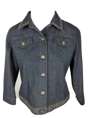ruby rd New Womans Sz 12p Dark Wash Stretch Denim studded Jean Jacket S41 - Image 1 of 4