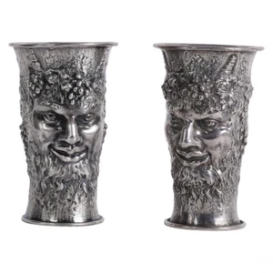 Ein mystisches Paar deutsche Sterling Silber zweigesichtige Götter des Weines Becher, dtd. 1898 - Bild 1 von 8