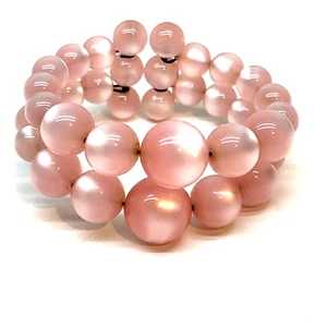 Vintage Cuff Bracelet Pink Faux Moonstone Graduated Acrylic Bead - Picture 1 of 6