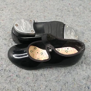 Capezio Tele Tone Tap Dance Shoes Girls Size 10 Toddler Black Patent Leather - Picture 1 of 14