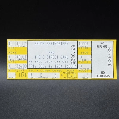1984 BRUCE SPRINGSTEEN FULL CONCERT TICKET, TALL LEON CITY CIVIC CENTER - Image 1 of 2