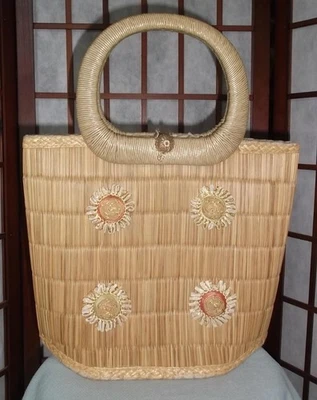 VTG 60s Raffia Sunburst Bucket Purse Handbag Japan MCM Straw Basket BelAir VFG - Image 1 of 4
