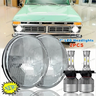 Par de faros LED H4 de 7 pulgadas para camioneta Ford F100 F250 F350 1953-1977 Foto 1 de 4