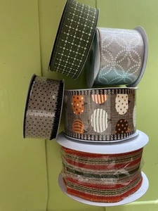 Wired Ribbon Fall Patterns 3 1.5 in 10 yard rolls 1 2.5 inch wide x 10 yards rol - Picture 1 of 3