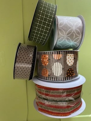 Wired Ribbon Fall Patterns 3 1.5 in 10 yard rolls 1 2.5 inch wide x 10 yards rol - Image 1 of 3