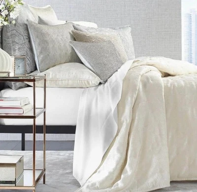 Hotel Collection "Malachite" KING Coverlet, Jacquard, Quilted, Ivory/Gold, NWOT - Image 1 of 4