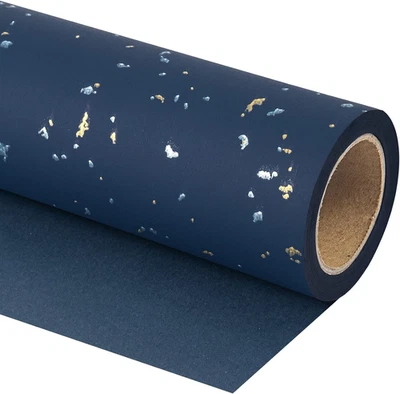 Navy Blue Wrapping Paper Roll - Mini Roll - 17 Inch X 16.5 Feet - Navy Blue Gold - Image 1 of 4