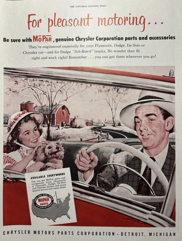 1952 Chrysler Motor Parts Corp Mopar Detroit Genuine Motoring Vintage Print Ad - Image 1 of 1