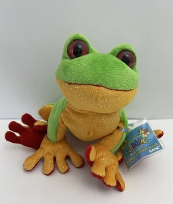 GANZ Webkinz Tree Frog Plush with Sealed, Unused Code HM109 Green Yellow Reptile - Image 1 of 4