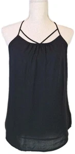 Blusa sin mangas EXPRESS XS semi transparente de gasa con correa de espagueti espalda deportiva cami negra - Imagen 1 de 7