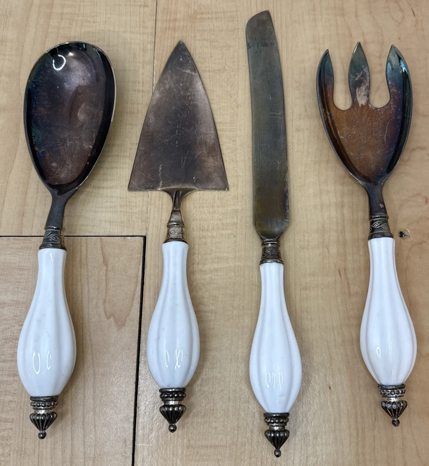 Utensilios para servir Godinger de plata mango de porcelana 4 piezas vintage plateado Foto 1 de 4