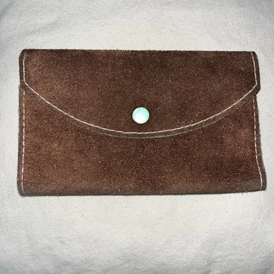 Vintage 70’s Suede Leather Trifold Checkbook Wallet Clutch - Image 1 of 4